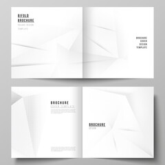 Fototapeta premium Vector layout of two covers templates for square design bifold brochure, flyer, cover design, book design, brochure cover. Halftone effect decoration with dots. Dotted pop art pattern decoration.