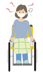 Woman in a wheelchair that is hot and the mask gets damp