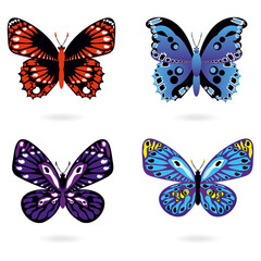 Naklejka na ściany i meble Set of colorful butterflies on white background