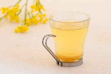 Glass Cup with fresh Yuzu tea