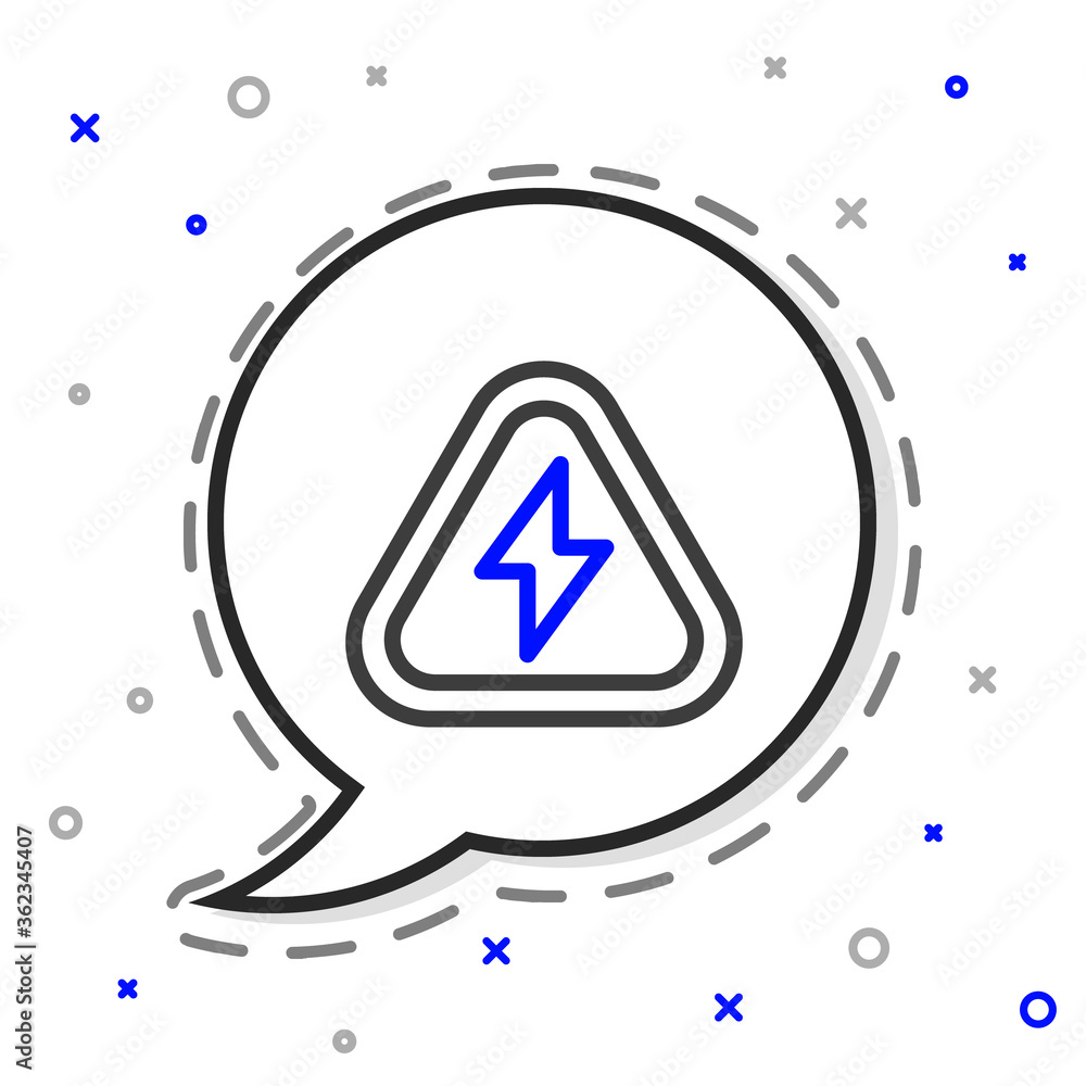 Poster line high voltage icon isolated on white background. danger symbol. arrow in triangle. warning icon.