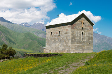 St. Elias the Prophet Church. a famous landscape in Kazbegi, Mtskheta-Mtianeti, Georgia.
