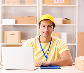 Handsome contractor working in box delivery relocation service