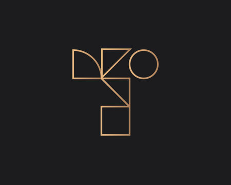 Abstract letter T logo design template on dark background. Premium line gradient alphabet from geometric shapes emblem sign symbol mark logotype.