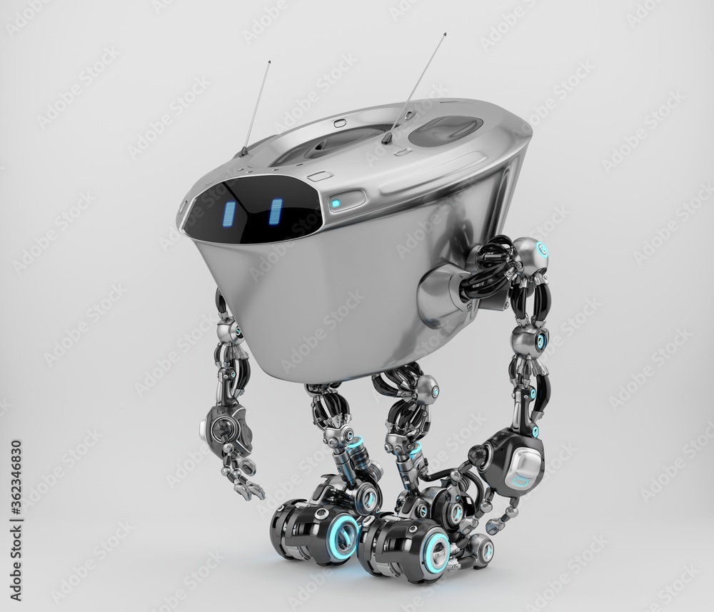 Poster kilo bot, futuristic robot with tubby body, 3d rendering in side pose