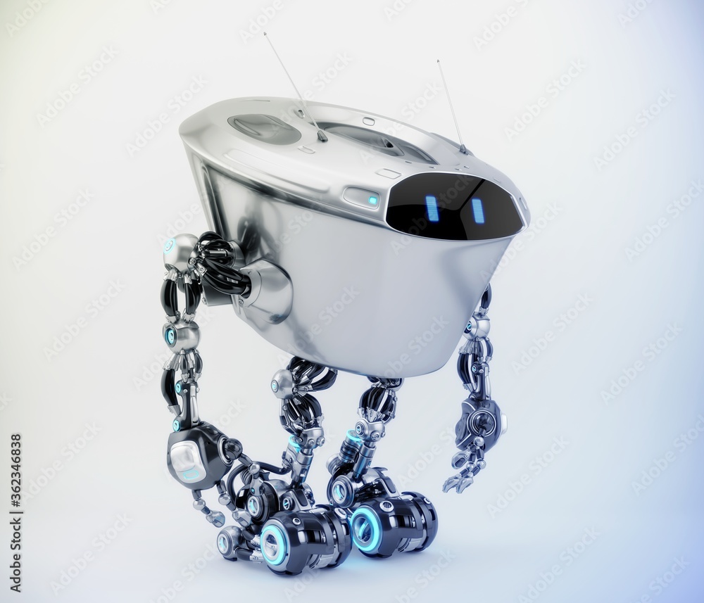Poster kilo bot, futuristic robot with tubby body, 3d rendering in side pose