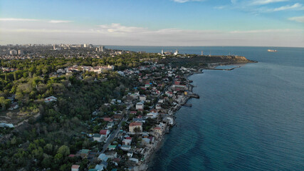 Fototapeta premium View of the beaches near the Black Sea in a bird's eye view. Odessa.