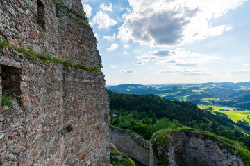 Panorama Aussicht von der Burgruine Ruttenstein im Mühlviertel Oberösterreich