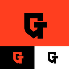 G, T logo. G and T monogram like shield. Original symbol on different backgrounds. Web, UI icon.