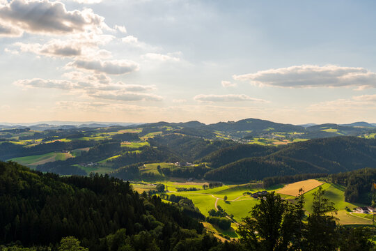 Panorama Aussicht von der Burgruine Ruttenstein im M&uuml;hlviertel Ober&ouml;sterreich