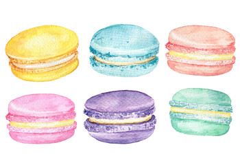 Watercolor hand painted macaroons