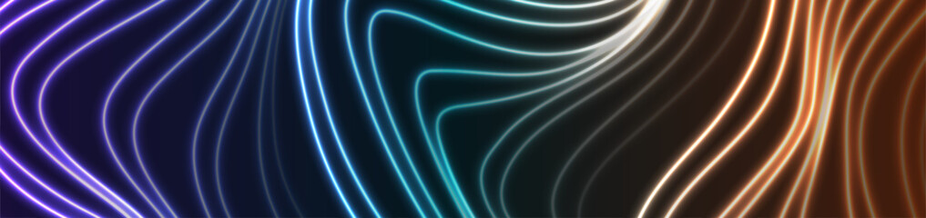 Colorful glowing neon curved waves abstract background. Vector wavy lines banner design