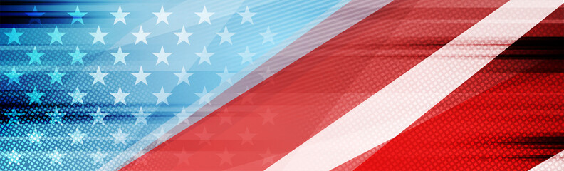 USA colors, stars and stripes abstract grunge banner design. Independence Day modern vector background. Corporate concept american flag © saicle