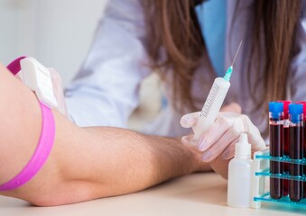 Patient during blood test sampling procedure taken for analysis