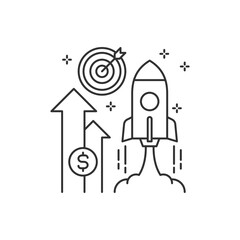 Startup new business project black line icon. Development process. Innovation product, creative idea. Sign for web page, app. UI UX GUI design element. Editable stroke