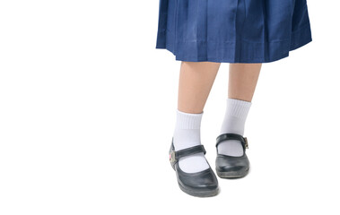 Asian Thai girls schoolgirl student wear a black leather shoes as a school uniform