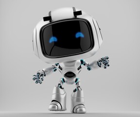 Cute white robotic teen – mini unit robot 3d render
