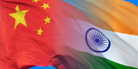 Mixed waving China and India flag. Conflict between India and China. India versus China.