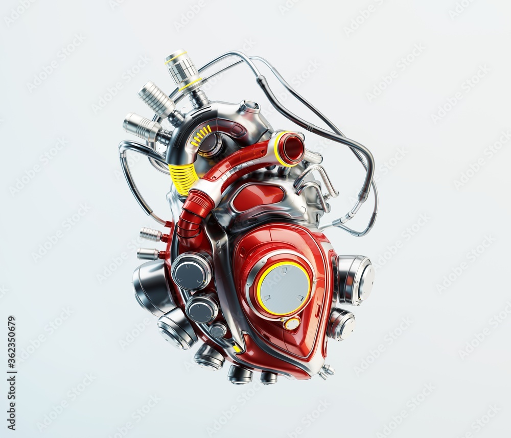 Aufkleber concept of red artificial robotic heart, 3d rendering