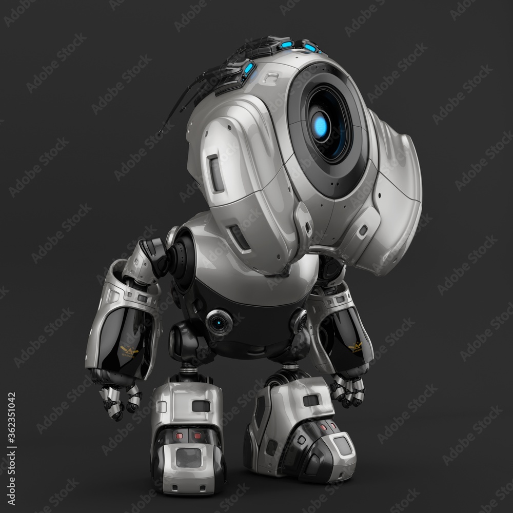 Poster alien robot with huge hood head, 3d rendering