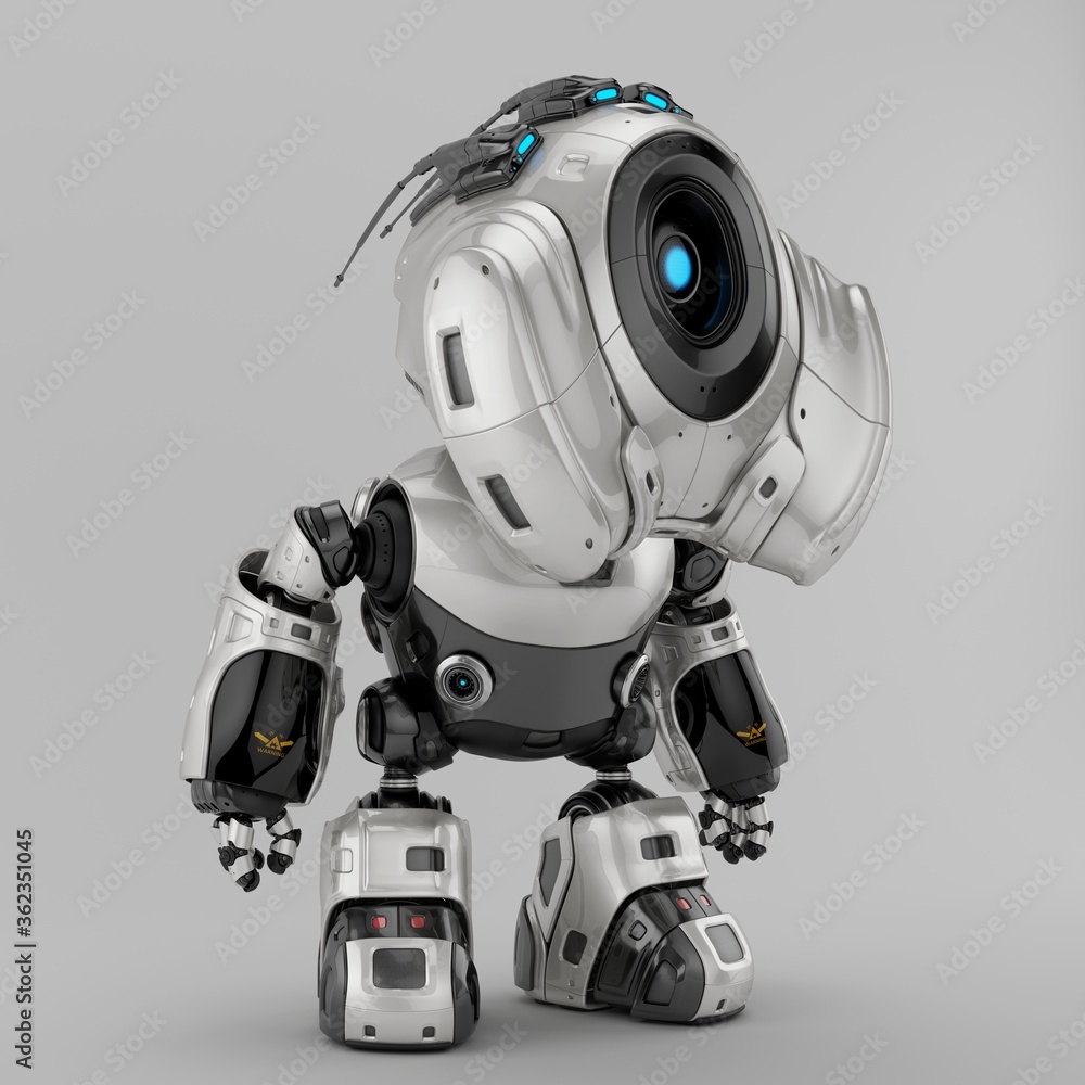 Poster alien robot with huge hood head, 3d rendering