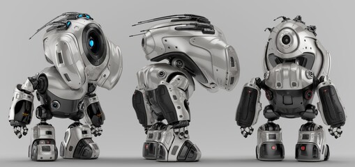 Alien robot with huge hood head, 3d rendering in three poses  © Vladislav Ociacia