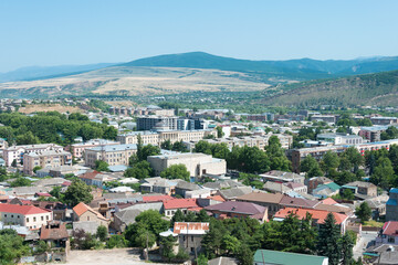 Fototapeta na wymiar Gori City view from Ruins of Gori fortress in Gori, Shida Kartli, Georgia.