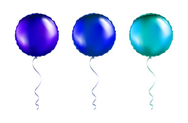 Set of Violet and Blue Round Shaped foil balloons on transparent white background. Party Balloons event design decoration. Mockup for balloon print. Vector. © ckybe