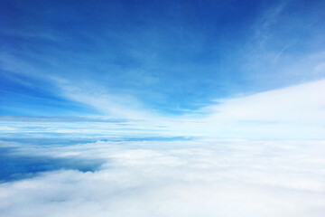 high sky above cloud background is take a photo from window of plane