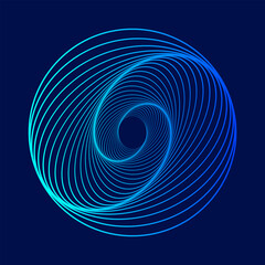 Twisted colored spiral. Wireframe circle shape. Vector technology tunnel.