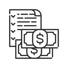 Budget black line icon. Report and financial statements. Bookkeeping and accounting. Pictogram for web page, mobile app, promo. UI UX GUI design element. Editable stroke