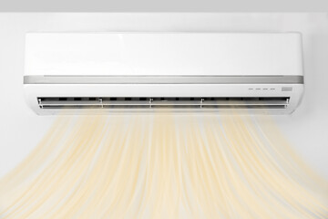 Modern air conditioner on white wall indoors