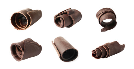Set with chocolate shavings on white background