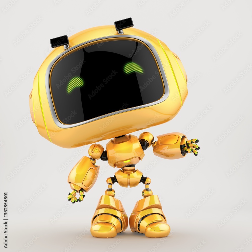 Poster adorable mini unit in front pose gesturing. 3d rendering