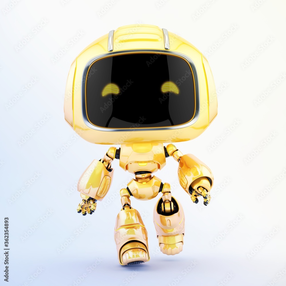 Poster adorable mini unit in front pose walking. 3d rendering
