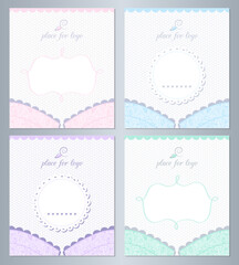 Set of banners for Pajama Party, lingerie shop or underwear ad. Lace floral bra background 