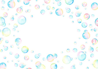 Watercolor bubbles background, frame, border. 