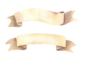 Watercolor beige ribbons collection. Ribbons stock illustration.
