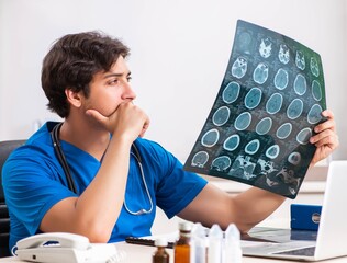 Male doctor radiologist with x-ray can image