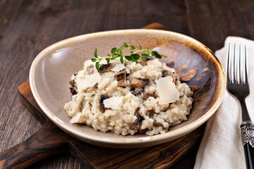 Mushroom risotto on plate, close up view