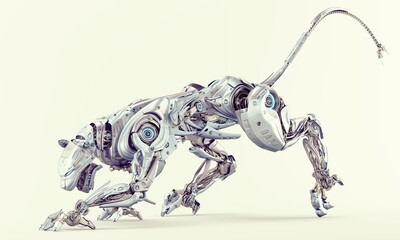 Robot panther hunting, 3d rendering