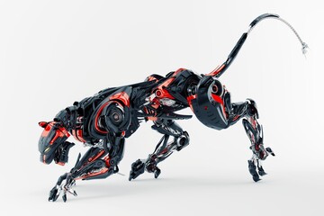 Black-red robot panther hunting, 3d rendering © Vladislav Ociacia