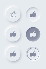 Editable neomorphic interface elements. Buttons like and dislike round shapes for websites and social media.