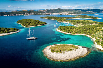 Aerial view of Paklinski Islands in Hvar, Croatia. - obrazy, fototapety, plakaty