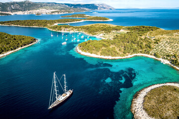 Aerial view of Paklinski Islands in Hvar, Croatia.