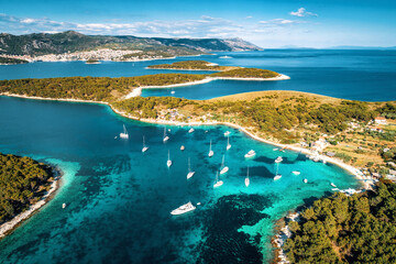 Aerial view of Paklinski Islands in Hvar, Croatia. - obrazy, fototapety, plakaty