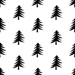 Obraz premium Seamless pattern made from doodle abstract fir trees. Isolated on white background. Vector stock illustration.