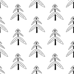 Seamless pattern made from doodle abstract fir trees. Isolated on white background. Vector stock illustration.