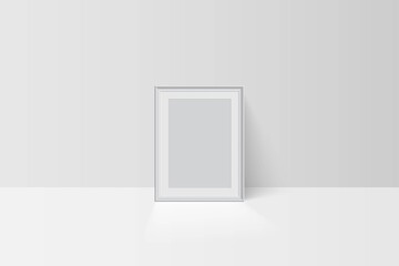 Realistic vector tree-dimension empty blank white simple frame mockup template isolated on light background. Picture or photo framing mat with wide border shadow. Gallery, home design interior.