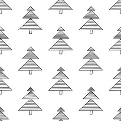 Obraz premium Seamless pattern made from doodle abstract fir trees. Isolated on white background. Vector stock illustration.